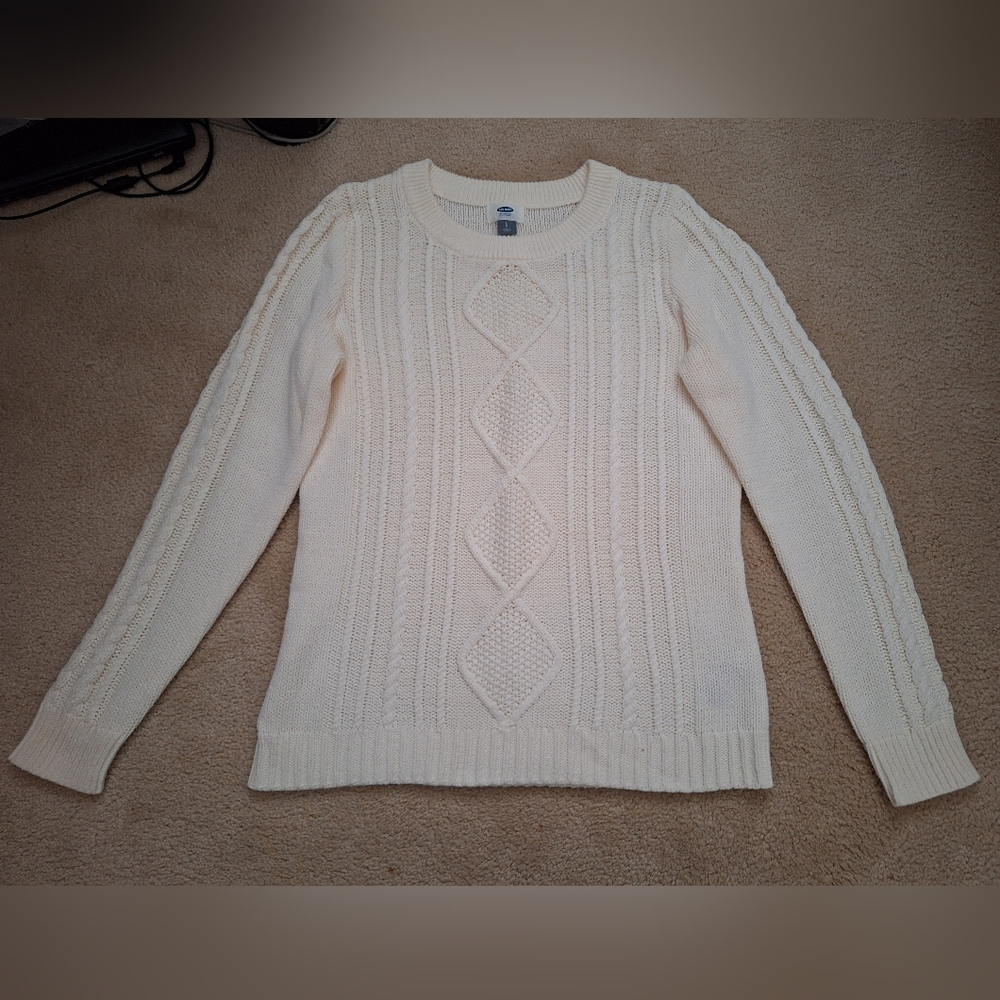 NWOT Women's ivory cotton blend cable knit sweater old navy large